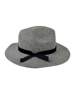 Grey Felt Wide-Brim Hat with Black Ribbon Girls OSFM